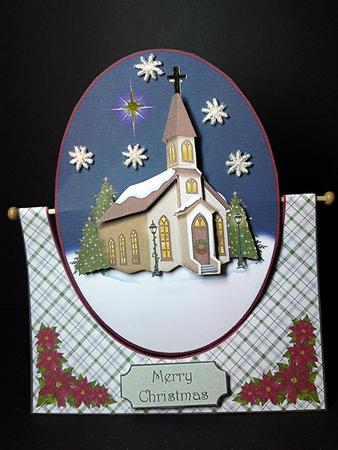 Christmas Church Spinner Card with Decoupage by Cynthia Massey