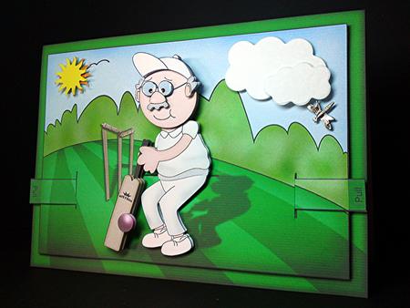 3D Cricket Man Animated Moveable Decoupage Card Kit by Cynthia Massey