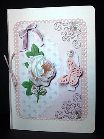 Pretty Pink Rose with Butterflies on Scalloped Envelope by Cynthia Massey