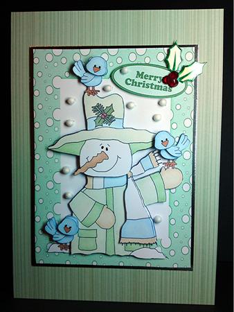 Mr Snowman with Bird on His Hat A4 by Cynthia Massey
