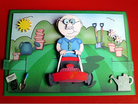 3D Gardening Man Animated Moveable Decoupage Card Kit by Cynthia Massey