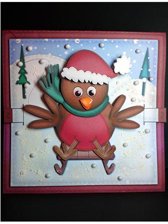 3D Sledging Robin Animated Moveable Wobble Head Card Kit by Cynthia Massey