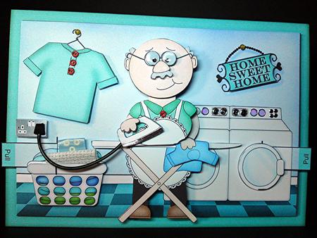 3D Ironing Man Animated Moveable Decoupage Card Kit by Cynthia Massey