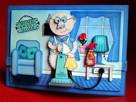 3D Housework Man Animated Moveable Decoupage Card Kit by Cynthia Massey