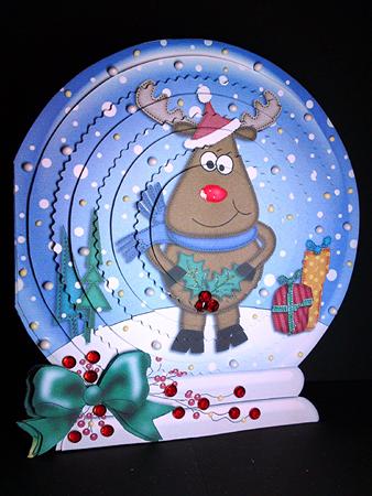 3D Xmas Rudolph Snowglobe Circle Pyramage Card Kit by Cynthia Massey
