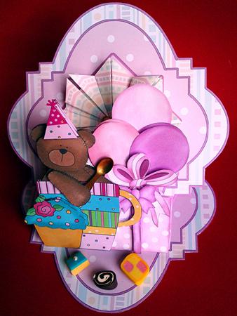 Birthday Bear - 3D Teabag Bracket Easel Card Kit by Cynthia Massey