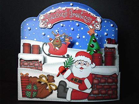 3D Xmas Rooftop Santa Pop Out Card Kit by Cynthia Massey