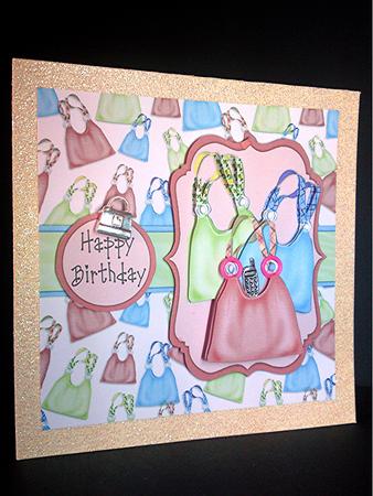 Bags of Fun - Handbag Decoupage Card - Lime, Red & Blue by Cynthia Massey
