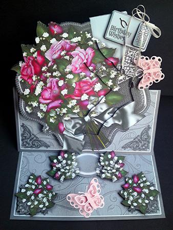 Pink Roses Bouquet Tunnel - 8in x 8in Easel Card by Cynthia Massey