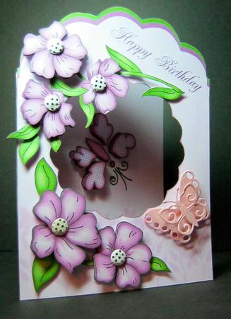 Pink Flower Scalloped Trellis/aperture Card Kit by Cynthia Massey