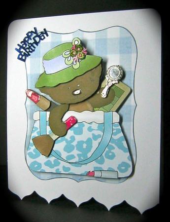 Cute Makeup Bag Teddies with Hats on , Toppers by Cynthia Massey