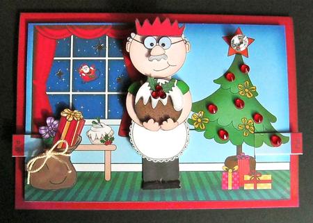 3D Bert's Xmas Pud Animated Moveable Decoupage Card Kit by Cynthia Massey