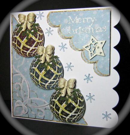 3 Christmas Baubles Cut & Fold Corner Card 1 by Cynthia Massey