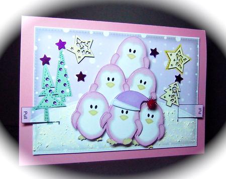 3D Xmas Penguins Animated Moveable Decoupage Card Kit by Cynthia Massey