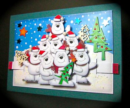 3D Xmas Polar Bears Animated Moveable Decoupage Card Kit by Cynthia Massey