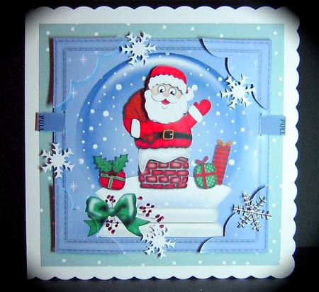 8 x 8 Xmas Santa Got Stuck Snowglobe Scalloped Corner by Cynthia Massey