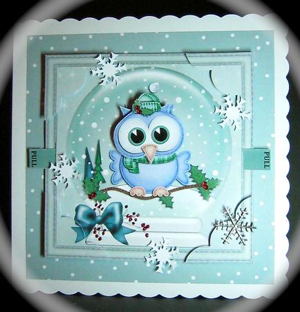 8 x 8 Xmas Little Hoot Snowglobe Scalloped Corner by Cynthia Massey