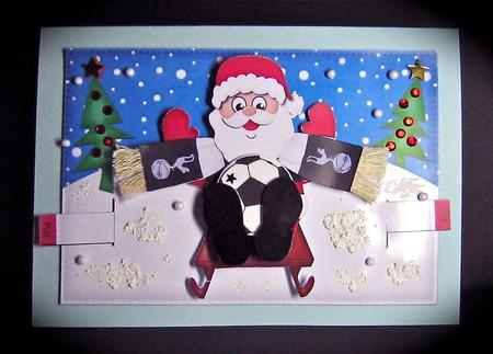 3D Xmas Sledging Santa Animated Moveable Decoupage Card by Cynthia Massey