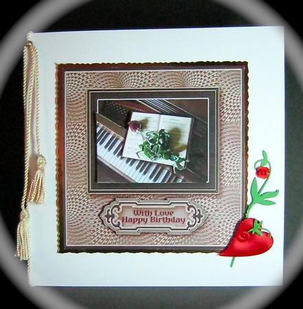 Single Red Rose and Music 8in x 8in Decoupage by Cynthia Massey