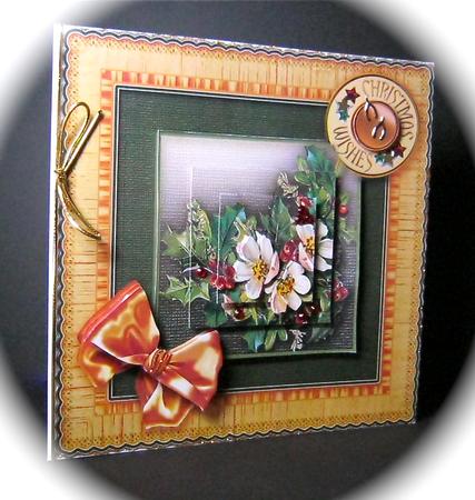 Holly and Flowers in a Lace Frame Pyramage 8in x 8in by Cynthia Massey