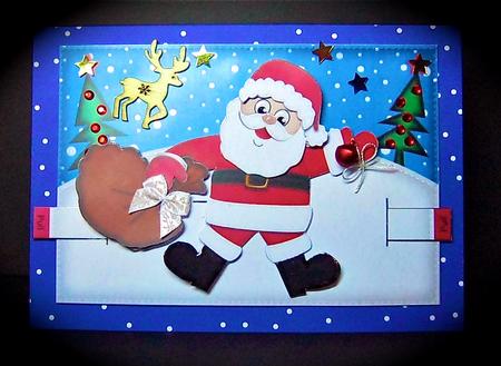 3D Xmas Santa N Sack Animated Moveable Decoupage Card by Cynthia Massey