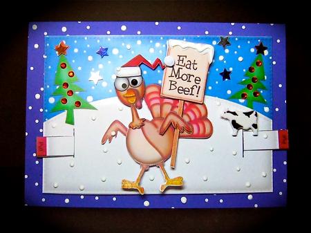 Xmas Percy the Turkey Animated Moveable Decoupage Card Kit by Cynthia Massey