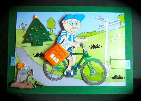 3D Bert's Bike Animated Moveable Decoupage Card Kit by Cynthia Massey