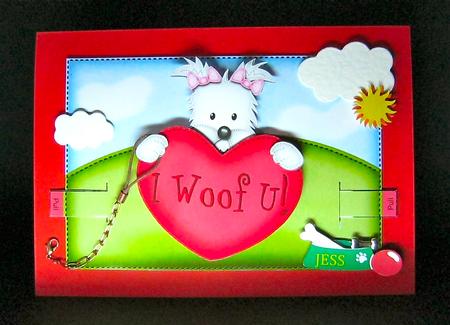 3D Jess the Westie's Heart Animated Moveable Decoupage Card by Cynthia Massey