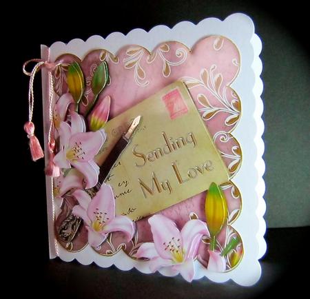 Pink Lillies Postcard Sending Love Step by Step Decoupage by Cynthia Massey