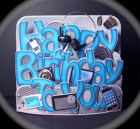 3D Birthday Gadgets N Gismos Pop Out Word Card Kit by Cynthia Massey