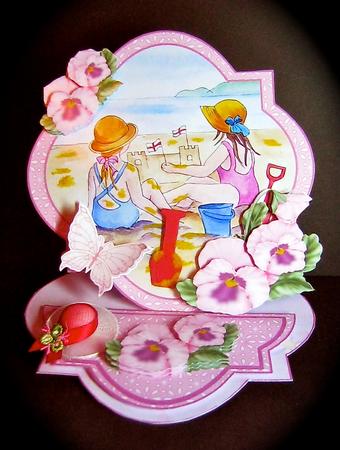 Building a Sandcastle. Victorian Children Easel Card Kit by Cynthia Massey