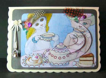 Friends Having Tea and Cake Oval Pyramid by Cynthia Massey