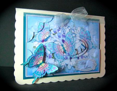 A5 With Love Flowers & Butterflies Scallop Corners and Pyramage by Cynthia Massey