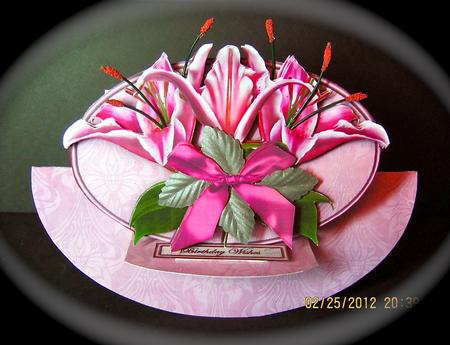 Pink Lillies Rocker Easel Card Kit by Cynthia Massey