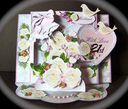 Shadow Box Easel Card Kits - White Wedding Roses by Cynthia Massey