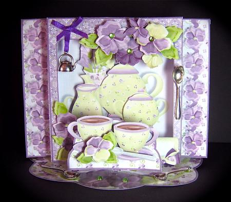 Shadow Box Easel Card Kits - Tea & Pansies by Cynthia Massey