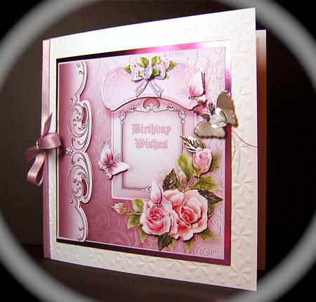 Pink Roses with Ornate Border - 8in x 8in Decoupage by Cynthia Massey