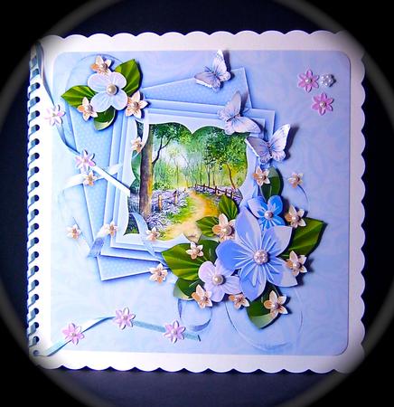 Bluebell Wood with Origami Flowers - 8in x 8in Decoupage by Cynthia Massey