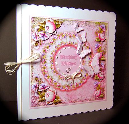 Pink Flowers and Butterflies on China Plate - 8in x 8in Deco by Cynthia Massey