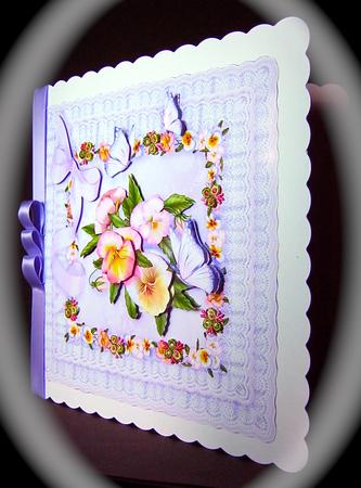 Lilac Pretty Frame of Pansies and Butterflies - 8in x 8in by Cynthia Massey