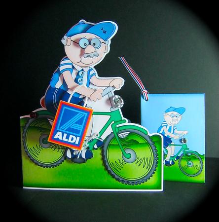 Bert Goes Cycling Shaped Card with Decoupage by Cynthia Massey