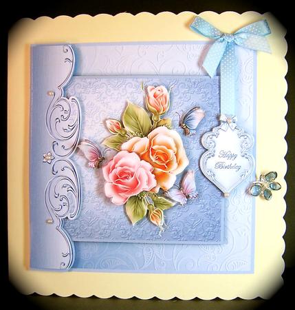 Illuminated Roses and Butterflies 8x8 Topper with Decouapge by Cynthia Massey