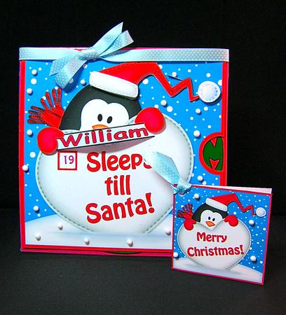 3D Xmas Penguin Sleeps Till Santa Countdown Moveable Card by Cynthia Massey