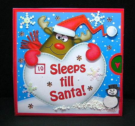 3D Xmas Rudolph Sleeps Till Santa Countdown Moveable Card by Cynthia Massey