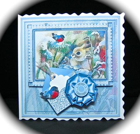 Christmas Robin and Cute Bunny 5in x 5in Decoupage by Cynthia Massey