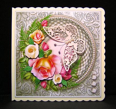 Roses on a Champagne Gold Frame - 8in x 8in Decoupage by Cynthia Massey