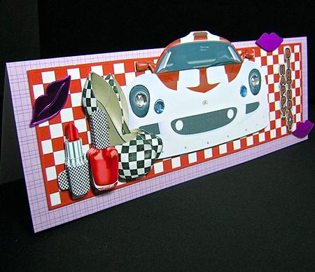 For the Lady Who Loves Cars Over the Top Large Card by Cynthia Massey