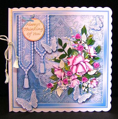 Vibrant Pink Roses on a Lace Doily 8in x 8in Decoupage Kit by Cynthia Massey