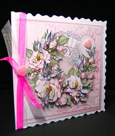 Vintage Pink Roses and Butterflies 5in x 5in Decoupage Kit by Cynthia Massey