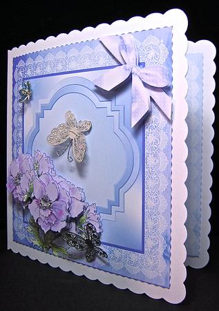 8x8 Card Kit Watercolour Anemone with Lace and Bow Decoupage by Cynthia Massey